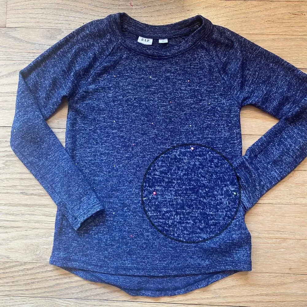 Gap Gapkids Light Soft Knit Top Heather Navy with Rhinestone Accents (Size XS)